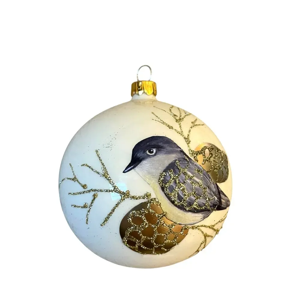 VITBIS Poland Hand Painted Glass Ornament 4in Blue Bird Gold Pinecone NEW